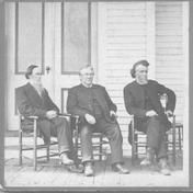 SA0170 - Three men sitting in armchairs on a porch at Old Orchard Beach, ME. Identified on the back., Winterthur Shaker Photograph and Post Card Collection 1851 to 1921c